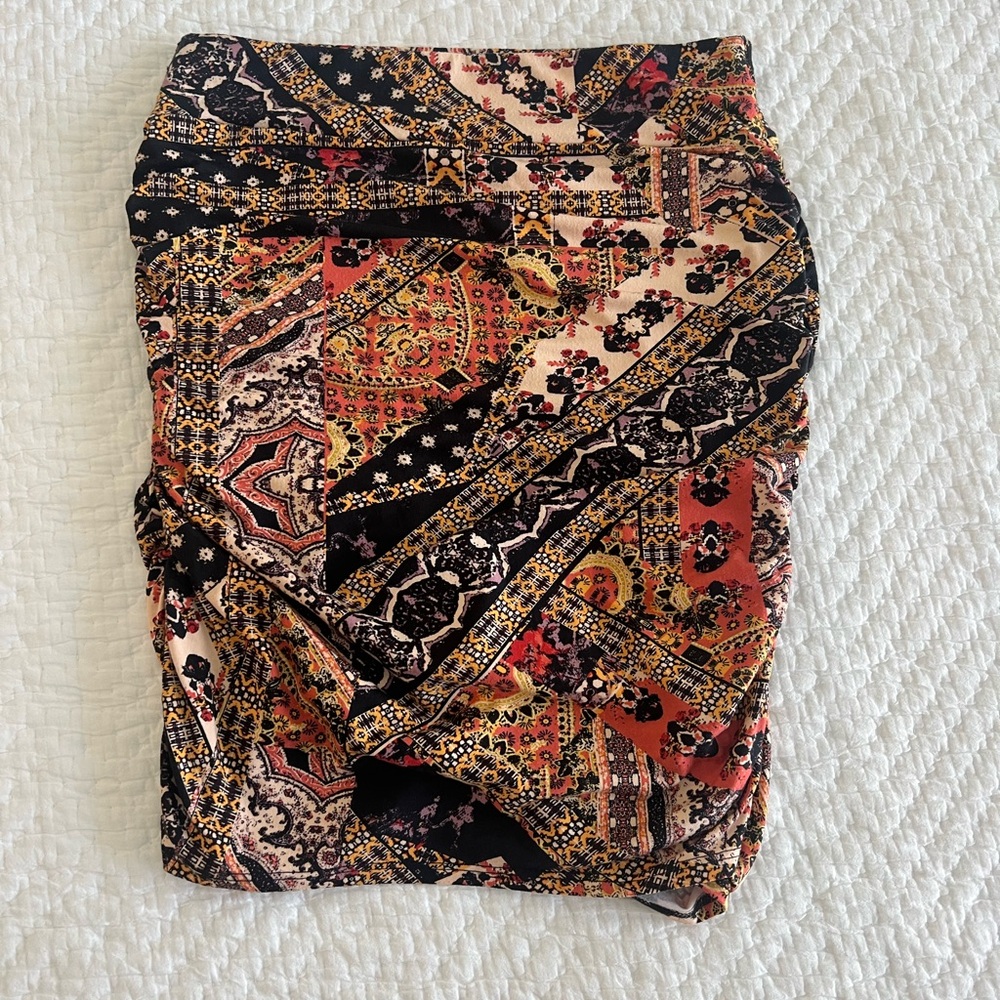 Free People Red and Black Ruched Mini Pencil Skirt